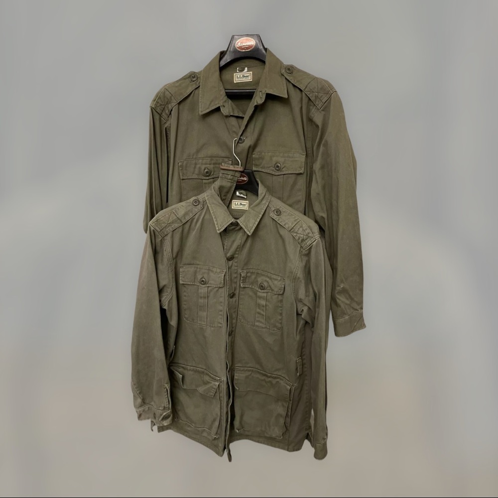 Vintage L.L. Bean Army Green Field Button Up (2) Jackets Womens Sz Larges